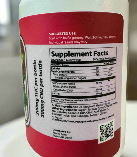 Peachy Earth Watermelon 1:1 Delta 9 Gummies