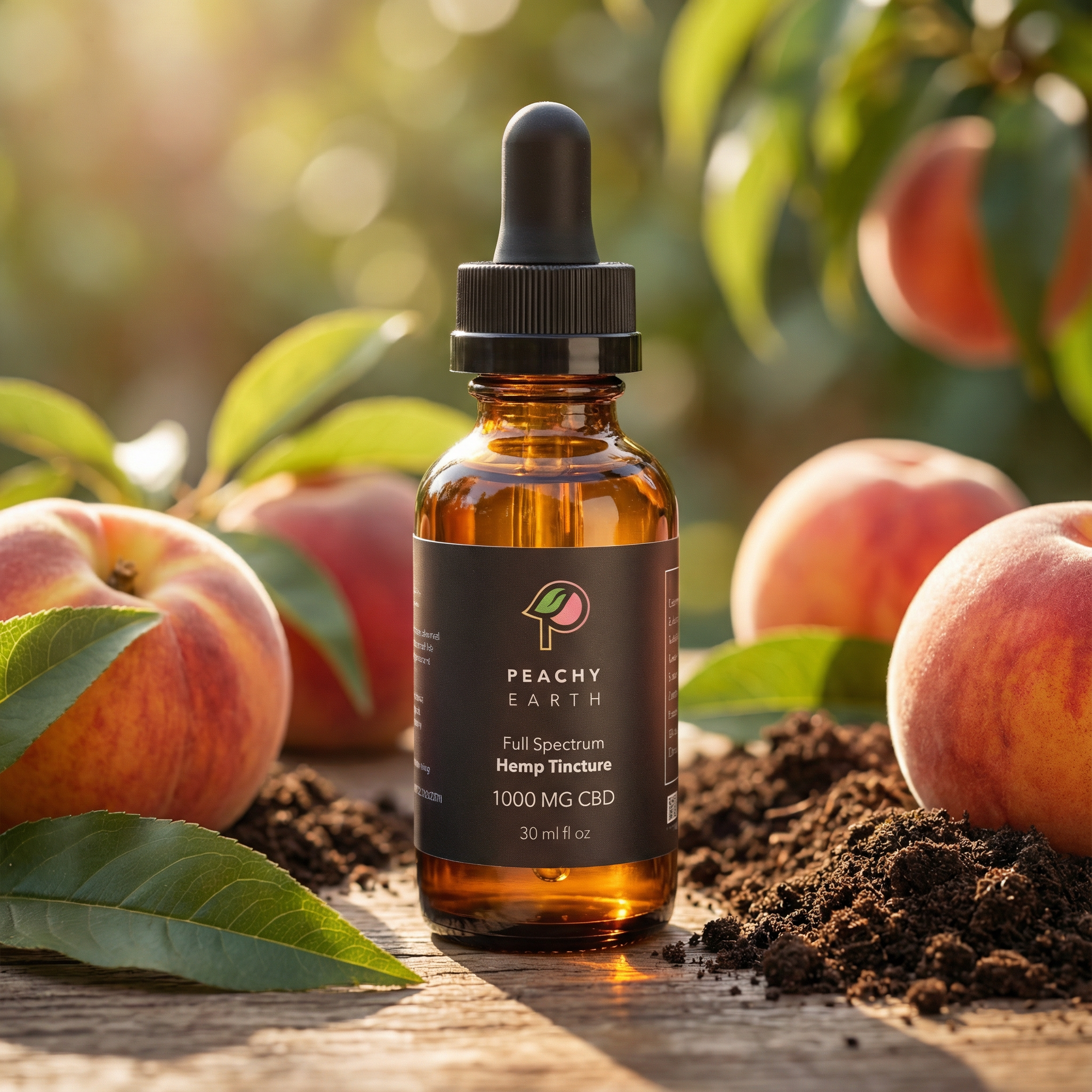 Peachy Earth Full Spectrum CBD Tincture 1000mg on a clean neutral background