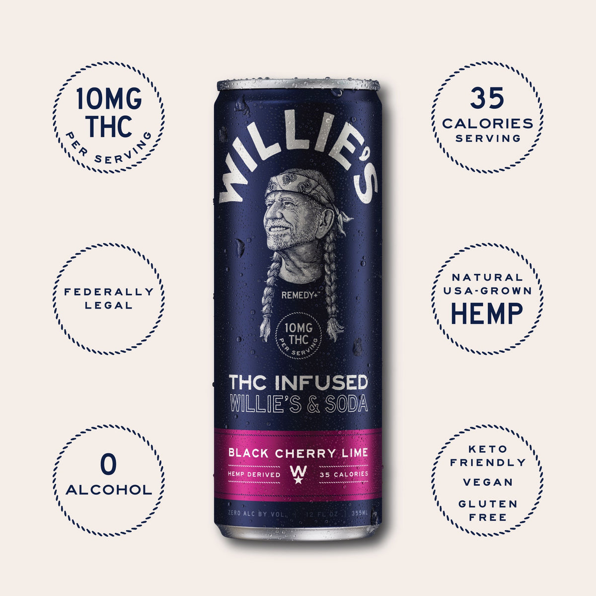 Willie's & Soda THC Seltzer - Black Cherry Lime - 10mg